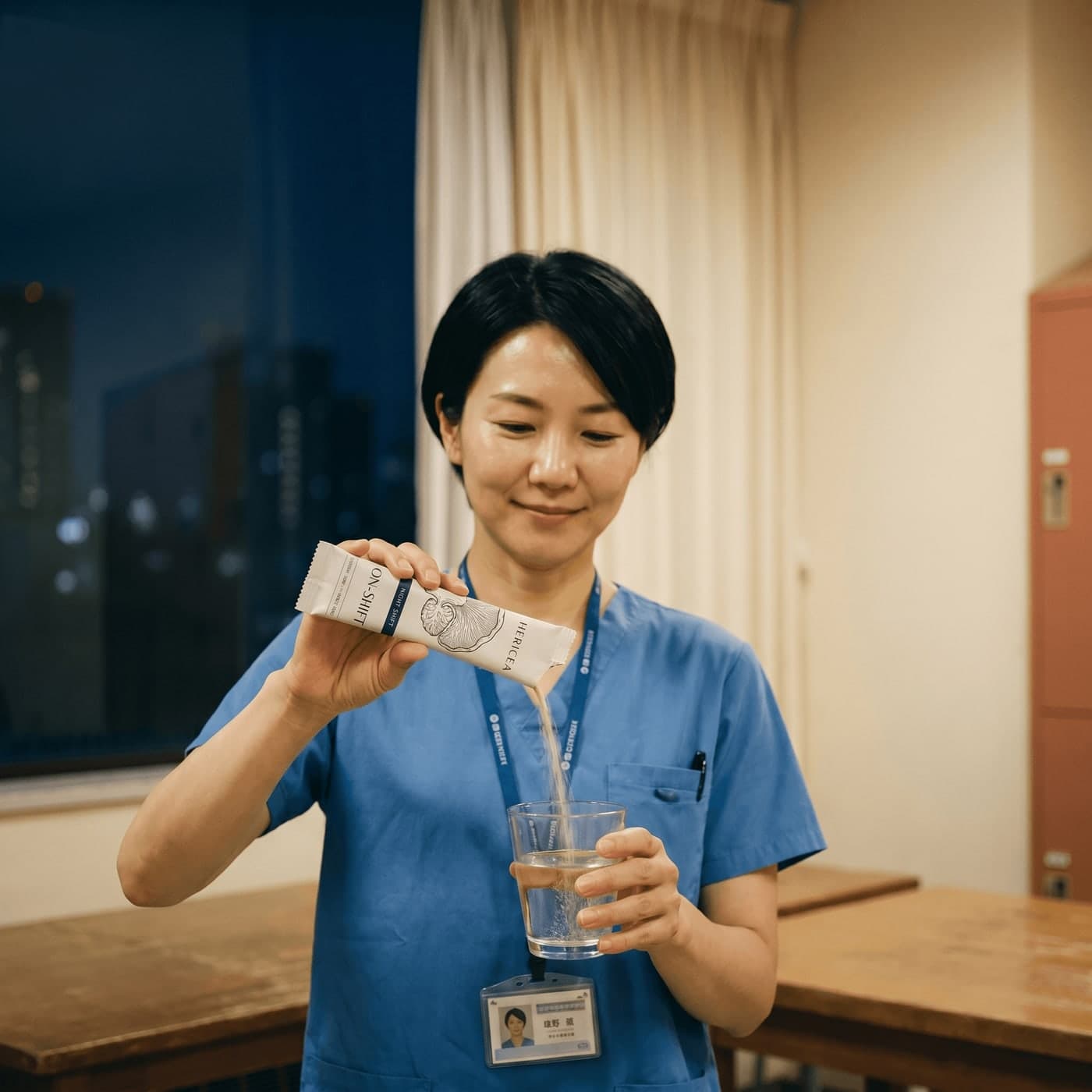 An ER nurse clear-headed on a night shift with the Hericea Night Shift On-Shift stick